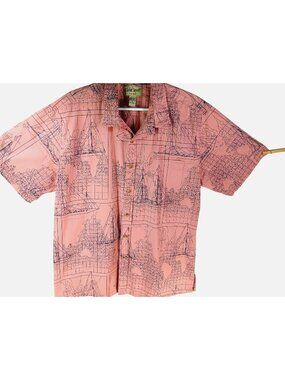 Cooke Street Honolulu Pink Nautical Map Print Hawaiian Shirt XL 100% Cotton Beac